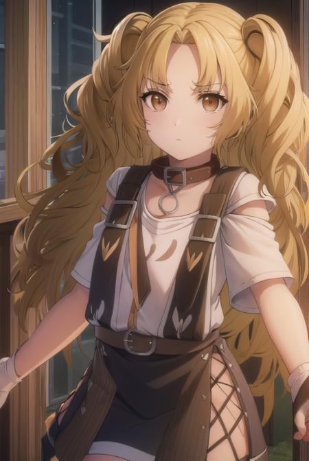 yuzukikatagiri, <lora:yuzuki katagiri s1-lora-nochekaiser:1>,yuzuki katagiri, long hair, bangs, blonde hair, twintails, (brown eyes:1.5), (parted bangs:1.5),BREAK skirt, shirt, thighhighs, white shirt, short sleeves, black skirt, collar, single thighhigh, argyle,BREAK outdoors,BREAK looking at viewer, (cowboy shot:1.5),BREAK <lyco:GoodHands-beta2:1>, (masterpiece:1.2), best quality, high resolution, unity 8k wallpaper, (illustration:0.8), (beautiful detailed eyes:1.6), extremely detailed face, perfect lighting, extremely detailed CG, (perfect hands, perfect anatomy),