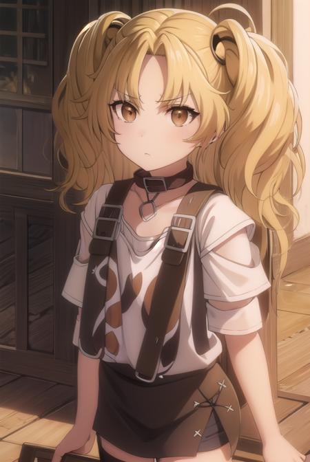 yuzukikatagiri, <lora:yuzuki katagiri s1-lora-nochekaiser:1>,yuzuki katagiri, long hair, bangs, blonde hair, twintails, (brown eyes:1.5), (parted bangs:1.5),BREAK skirt, shirt, thighhighs, white shirt, short sleeves, black skirt, collar, single thighhigh, argyle,BREAK outdoors,BREAK looking at viewer, (cowboy shot:1.5),BREAK <lyco:GoodHands-beta2:1>, (masterpiece:1.2), best quality, high resolution, unity 8k wallpaper, (illustration:0.8), (beautiful detailed eyes:1.6), extremely detailed face, perfect lighting, extremely detailed CG, (perfect hands, perfect anatomy),