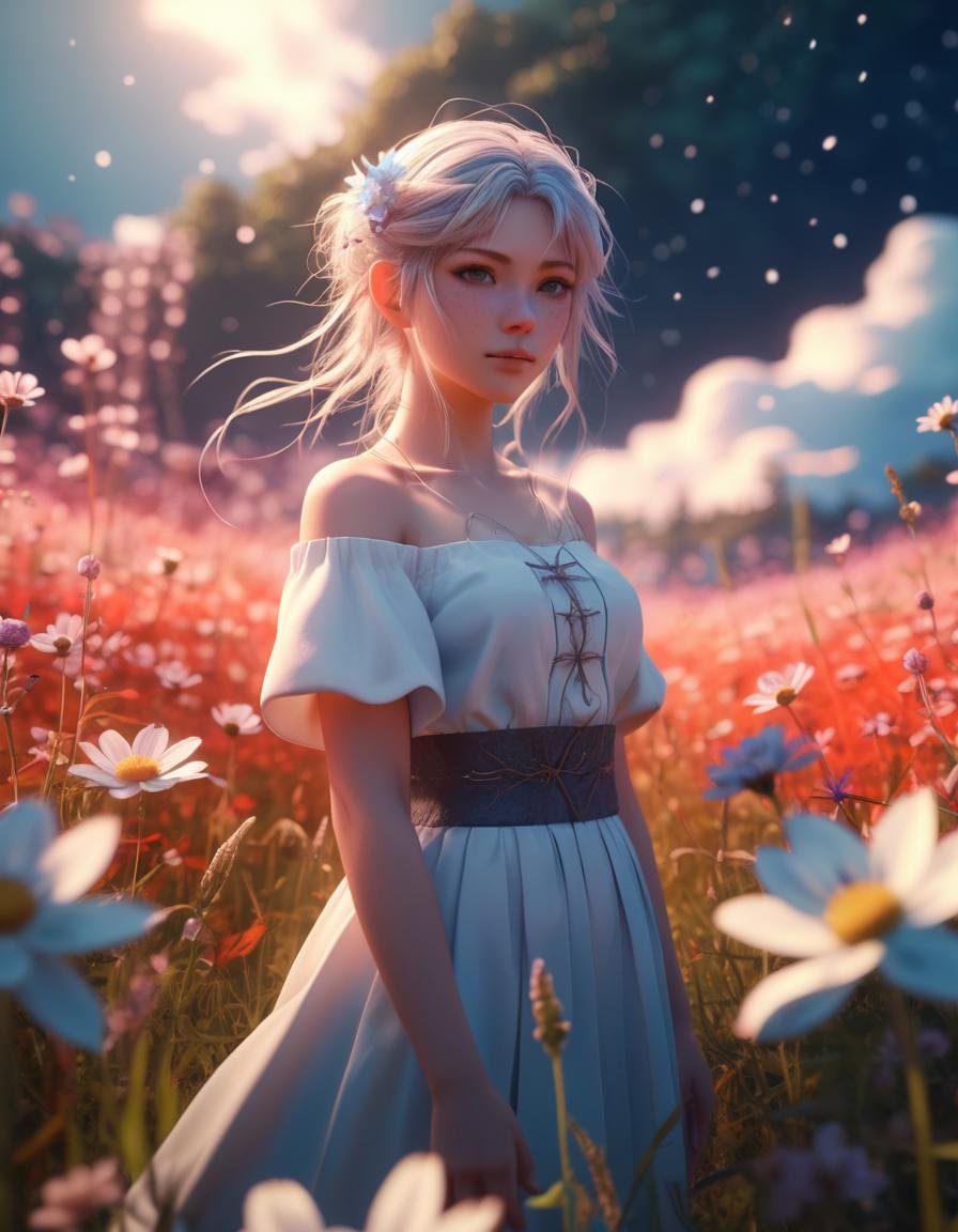 a close-up render of a peaceful anime woman on a magical fantastical meadow,  cinematic,  intricate,<lora:EMS-294151-EMS:0.200000>