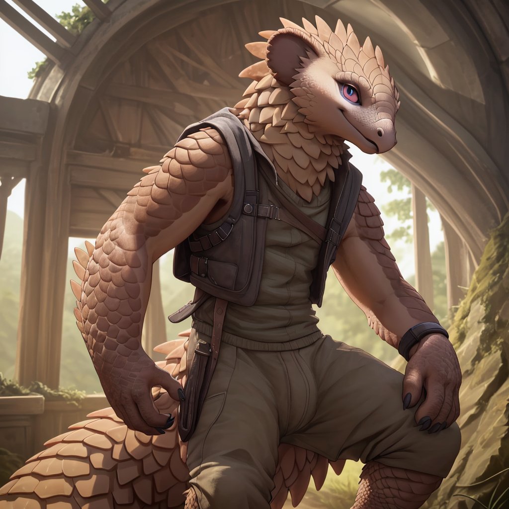 8k, hdr, highly detailed, highest quality, solo, 1male pangolin