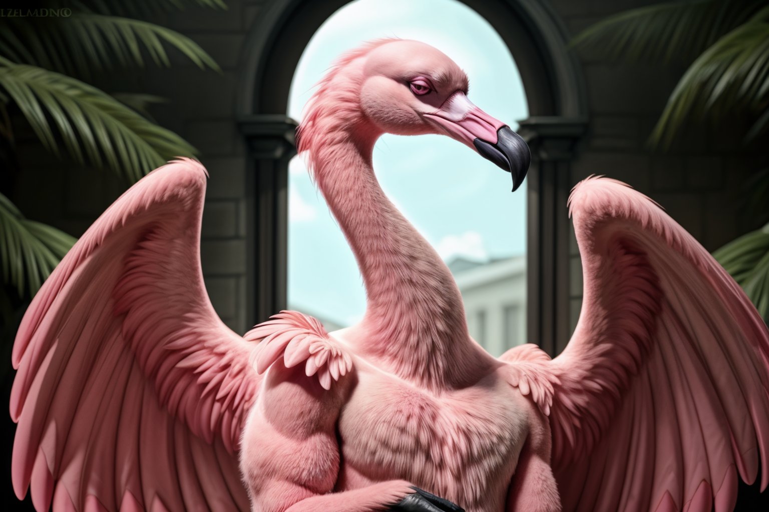 Flamingo, anthro, intricately_detailed