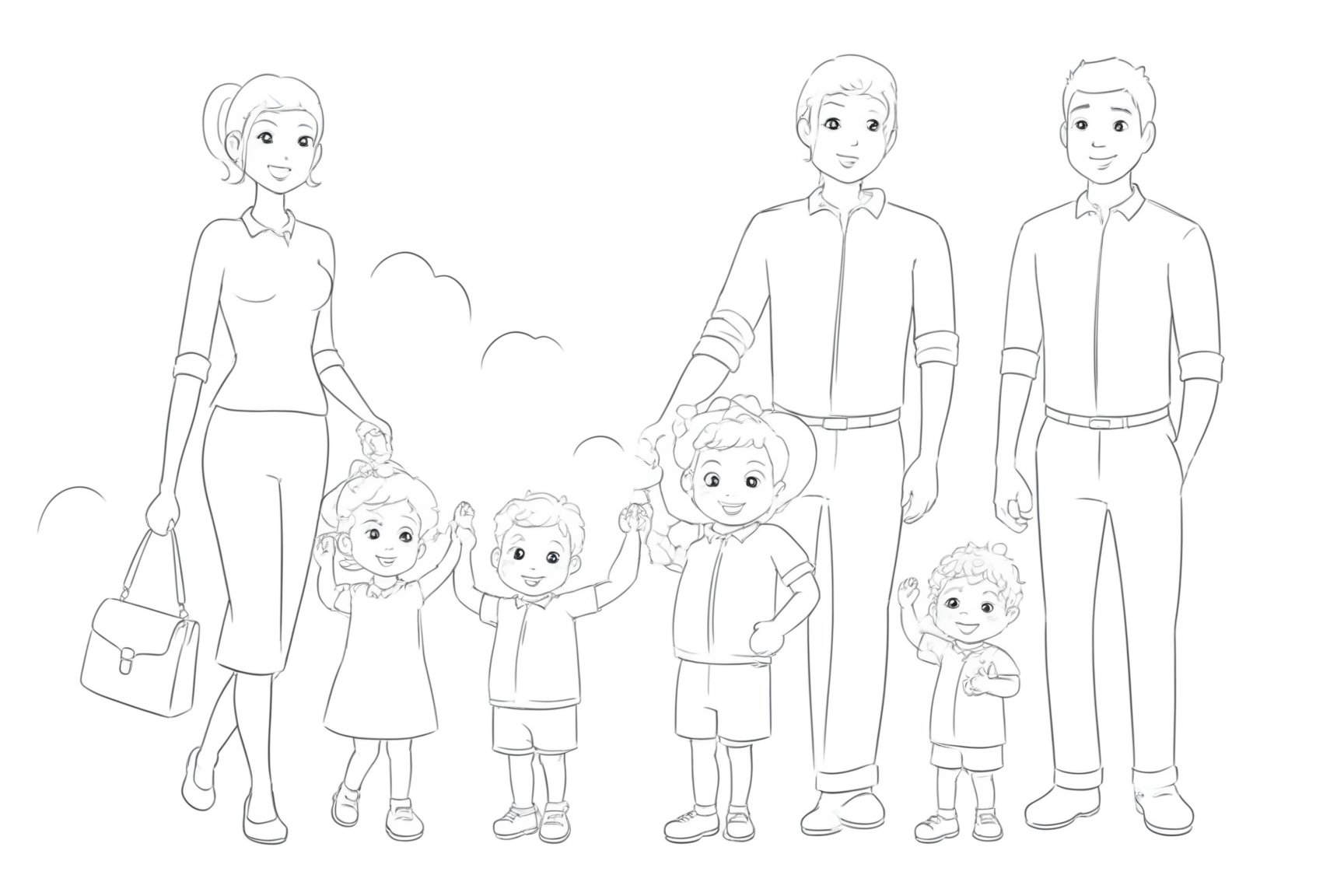 Unique Masterpiece,B&W minimalist pencil drawing, 
happy family

