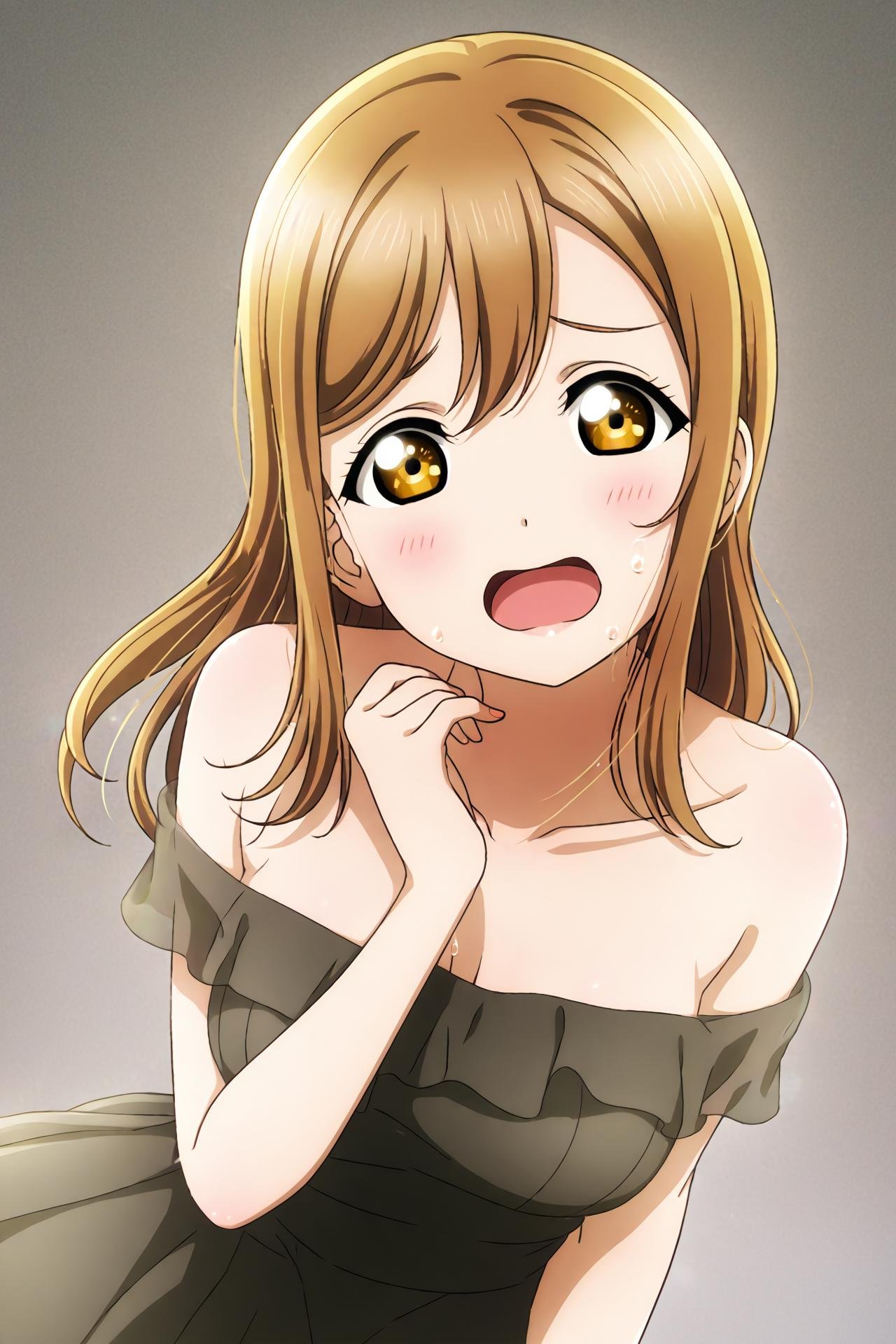 masterpiece, high quality, defined pupil, looking at viewer, rounded pupil, defined iris, (soft iris:1.2),1girl, sitting,embarrassed, open mouth,(black cocktail dress:1.2), (slim dress:1.2),simple background,(slightly_big_breasts:1.3), slightly big breasts, sexy_body, long hair,ADDBASEmasterpiece, high quality, defined pupil, looking at viewer, rounded pupil, defined iris, (soft iris:1.2),1girl, sitting,embarrassed, open mouth,(black cocktail dress:1.2), (slim dress:1.2),simple background,(slightly_big_breasts:1.3), slightly big breasts, sexy_body, long hair, <lora:id_hanamaru_kunikida:1>