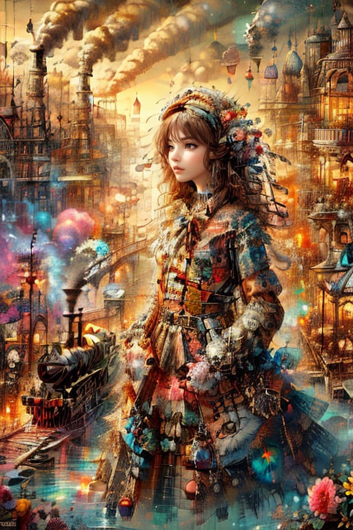 solo girl (1:3) with (black lolita dress) , inspired by an architectural style, holding a case 

urban fairytale ambience , masterpiece , extremely detailed , complex composition , wide angle,  glowing,  splashes of flower,  colorful painting  , A digital illustration,  isometric,  digital art,  toxic waste,, vintage, 

