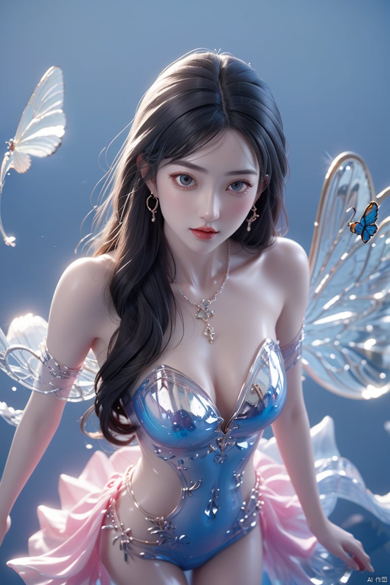  1girl, upper body,long hai,butterfly theme,jewelry, ,(((from above))), , fantasy7033, 3D