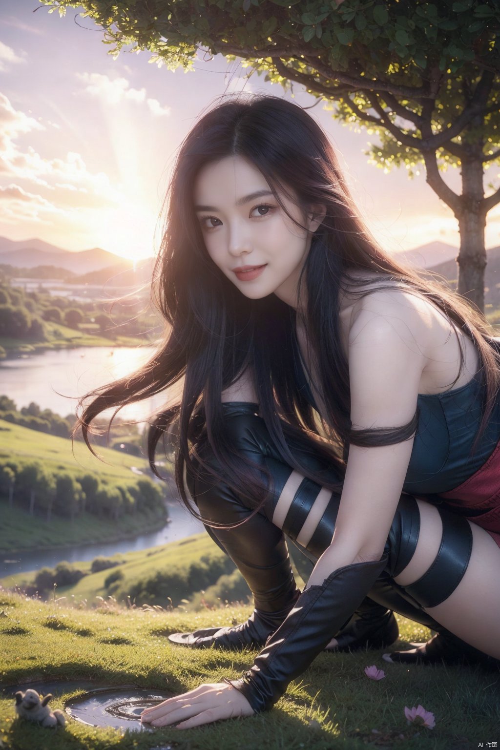  {masterpiece},{best quality},{1girl},Amazing,beautiful detailed eyes,solo,finely detail,Depth of field,extremely detailed CG,original, extremely detailed wallpaper,{{highly detailed skin}},{{messy_hair}},{small_breasts},{{longuette},{grassland},{pink eyes},full body, incredibly_absurdres,{pink hair}. lace,floating hair,Large number of environments,the medieval ,grace,ultra-detailed,illustration, birds,Altocumulus,8kwallpaper,prospect,water eyes,wind,breeze,god ray,lawn,Mountains and lakes in the distance,The sun shines through the trees,A vast expanse of grassland,fence,Blue sky,bloom,smile,glow,The grass sways in the wind, 1girl,happy,Five fingers, goddess, PSYLOCKE_DG pupple longhair,((close up view, ))crouch and fighting pose, magic door beside body, fanbing, PSYLOCKE_DG pupple long hair, BY MOONCRYPTOWOW,HALO