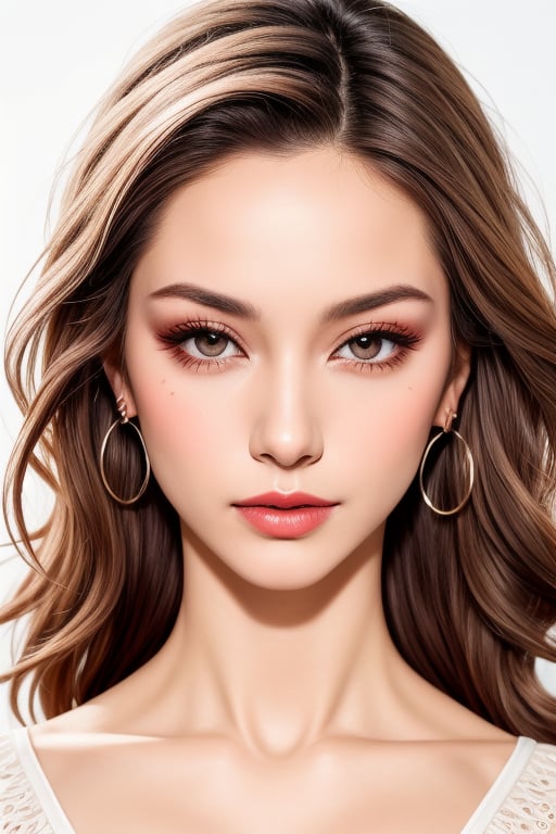 (masterpiece, best quality, photorealistic), 1girl, light brown hair, brown eyes, detailed skin, pore, lovely expression, close mouth, upper body, beauty model, White background, Detailedface, Realism, Epic ,Female, Portrait, Raw photo, Photography, Photorealism,Skin care,touching her clean face with fresh Healthy Skin, Beauty Cosmetics and Facial (masterpiece:1.5) (photorealistic:1.1) (bokeh) (best quality) (detailed skin texture pores hairs:1.1) (intricate) (8k) (HDR) (wallpaper) (cinematic lighting) (sharp focus), (eyeliner), (painted lips:1.2), (earrings),asian girl(masterpiece:1.5) (photorealistic:1.1) (bokeh) (best quality) (detailed skin texture pores hairs:1.1) (intricate) (8k) (HDR) (wallpaper) (cinematic lighting) (sharp focus), (eyeliner), (painted lips:1.2), (earrings),asian girl,Young beauty spirit ,realistic,Ava,Exquisite face,beautiful edgArg_woman,Makeup,alluring_lolita_girl,#1 girl,#black hair,1 girl,<lora:EMS-3262-EMS:0.800000>,<lora:EMS-59101-EMS:0.300000>,<lora:EMS-296717-EMS:0.600000>,<lora:EMS-179-EMS:0.300000>