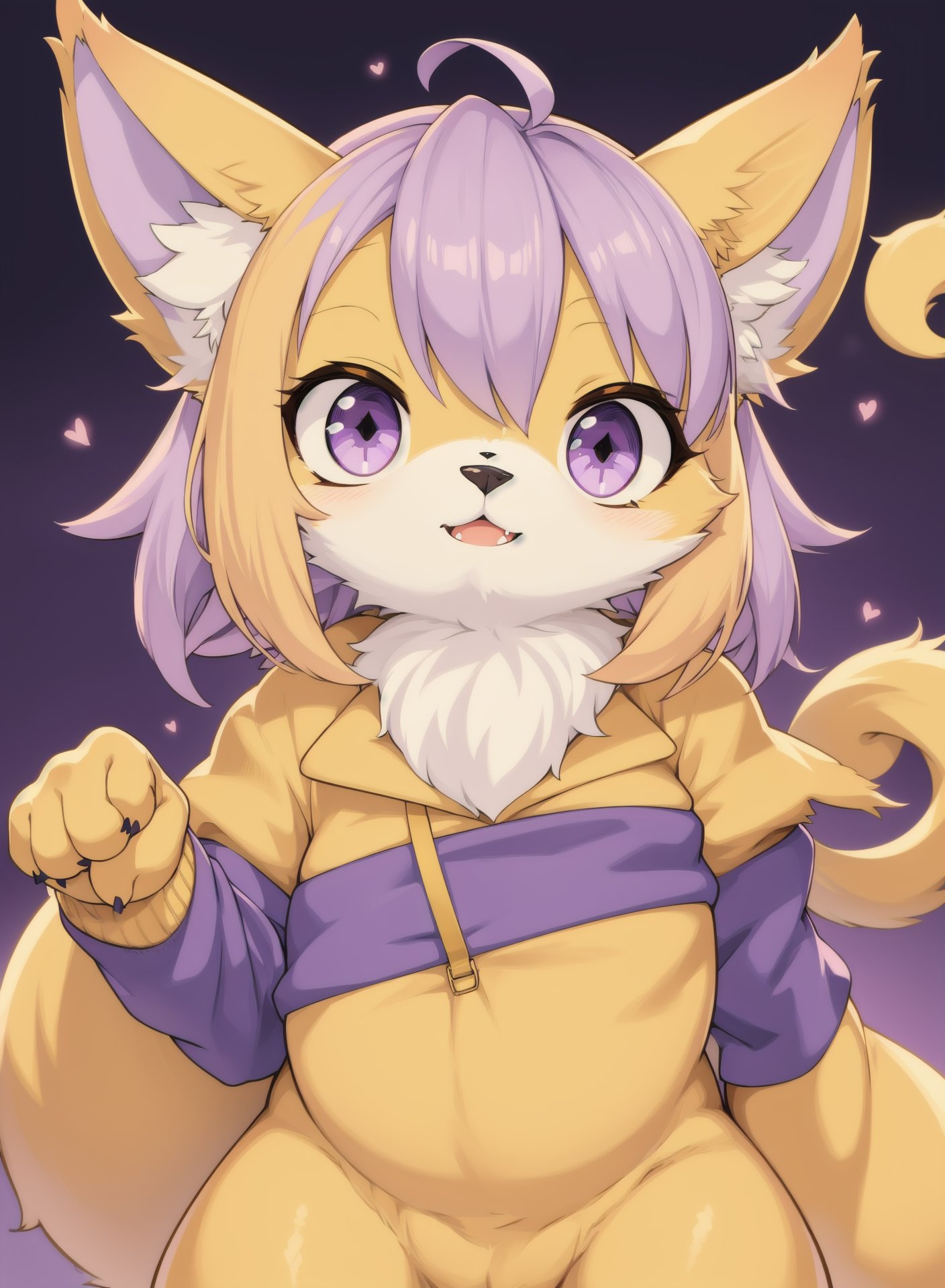 A furry with lavender and yellow fur digital art cute anime eyes fursona cartoony