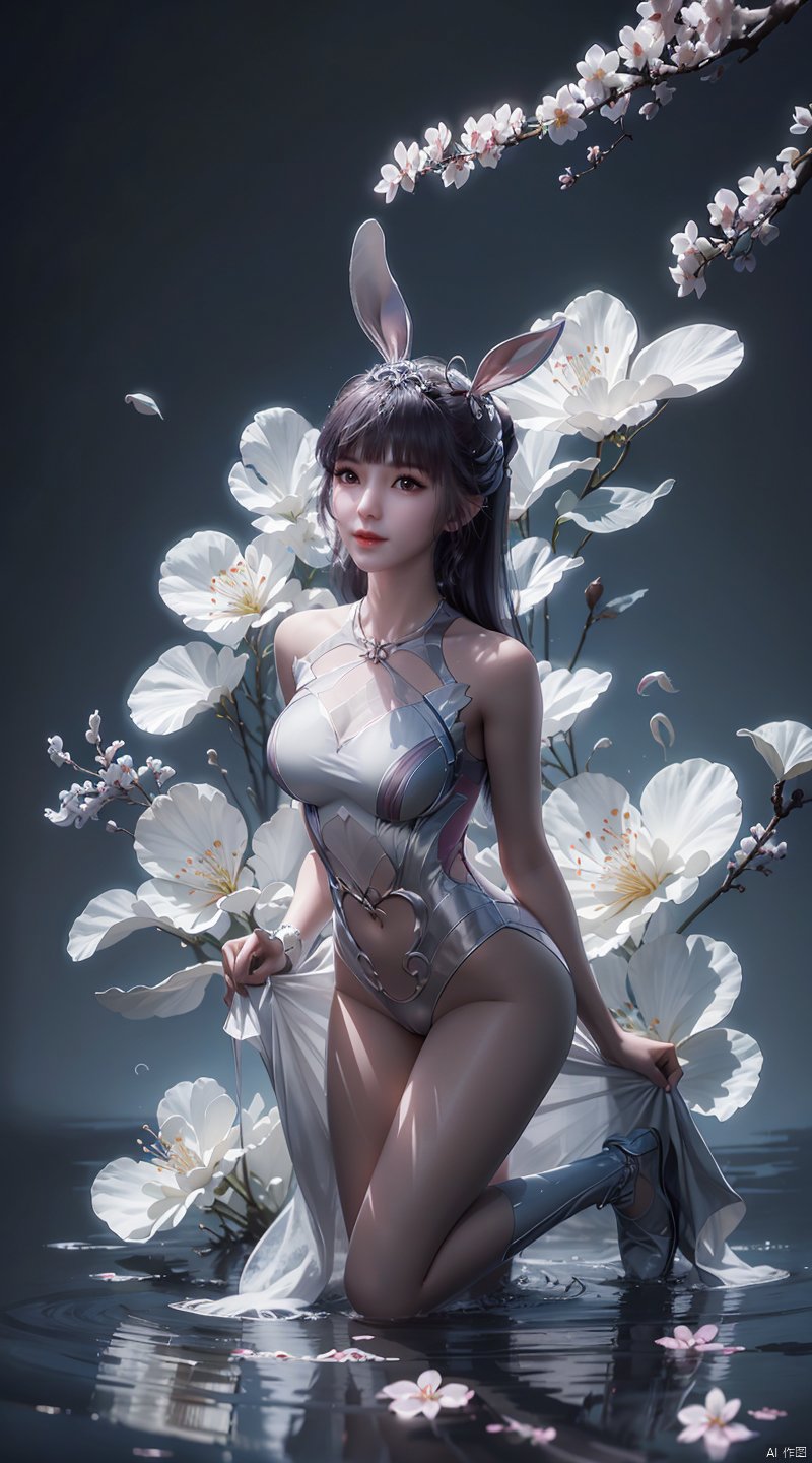  ,full_body,panorama,exploring cherry blossom branches,wonderland,light blue element,night,side light shining on the face, jmai