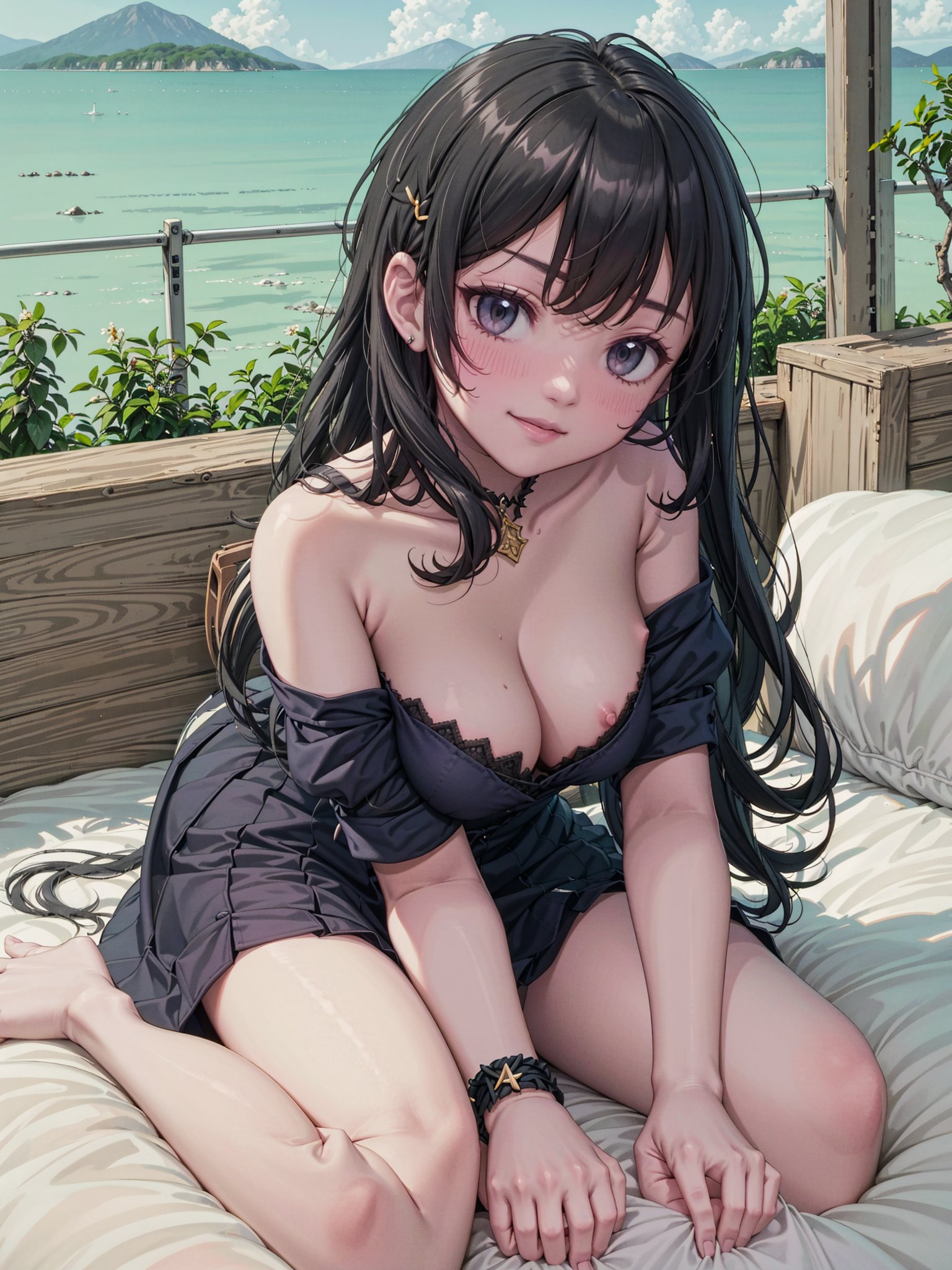 Portrait of beautiful girl,
, (kawaii girl:1.0), (1girl and 1boy:1.3),   (medium breasts:1.0), (smile:0.8), (ultra-detailed, highres:1.0),.masterpiece,best quality,incredibly  detail eyes,shore, 

high detail eyes,
, age 17,medium breasts, seductive face ,High detailed ,Wenny,

, hotel room views, on the bed, best smile, cute face, perfect light, , black and blue  floral pattern short dress, no sleeves ,masterpiece,incredibly absurdres, (black hair : 1.3), (brown eye : 1.3), wavy_hair,(very long hair : 1.3), bare_shoulders , castle, medieval town, horizon mountains, sunrise, isekai, fantasy people's + (depth of field:1.3), (black and blue floral pattern short dress) + bare arms, bare shoulders, cleavage,("one-piece outfit"), nude_thighhighs , flower hairpin , embrassed face, underwear showing , red lipstick , flower hairpin, short skirt, nipples visibles, half naked, stripping, nudes, underwear showing
 ,portrait,perfect light, full_body , showing her whole body,Full body, moaning, blushing ,(see-through:1.2),long boots ,keqing \(opulent splendor\) ,chloe,light,Wenny,keqing \(opulent splendor\),

POV,, smile, spoken heart, looking up, half-closed eyes, full-face blush, 1boy, pov,1girl (hand_behind_head), solo, povbreastgrab, (pov hands), 1boy, boy hands,large_breasts, (white_bra),pink_nipple,(curvy_figure:0.7),nipple_milk, lying on back,on bed, leg_spread,Theresia,high detail eyes,There,Else 