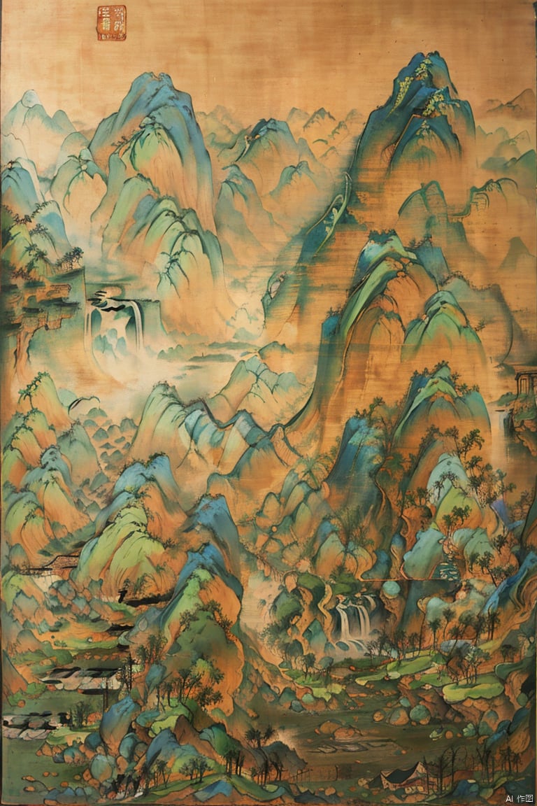  Traditional Chinese landscape painting, Chinese freehand brushwork, Qing Dynasty landscape painter Gong Xian style, mountains, trees, waterfalls, water flow, ink accumulation method, heavy,vast国画, Traditional chinese painting