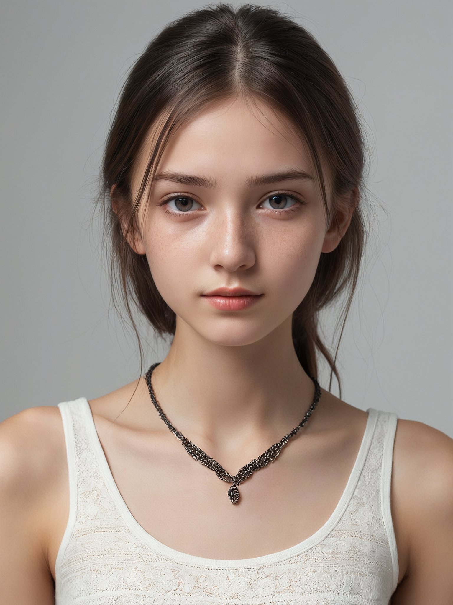 A half-body portrait photo of a Russian fashion model, (age 12-14:1.5),

(ultra realistic,best quality),photorealistic,Extremely Realistic, in depth, cinematic light,hubgwomen,hubg_beauty_girl,

medium hair, detailed face, detailed nose, a young girl wearing tank top, freckles, choker, smirk

intricate background, realism,realistic,raw,analog,portrait,photorealistic,


(slender girl, skinny body, very thin:0.8), 