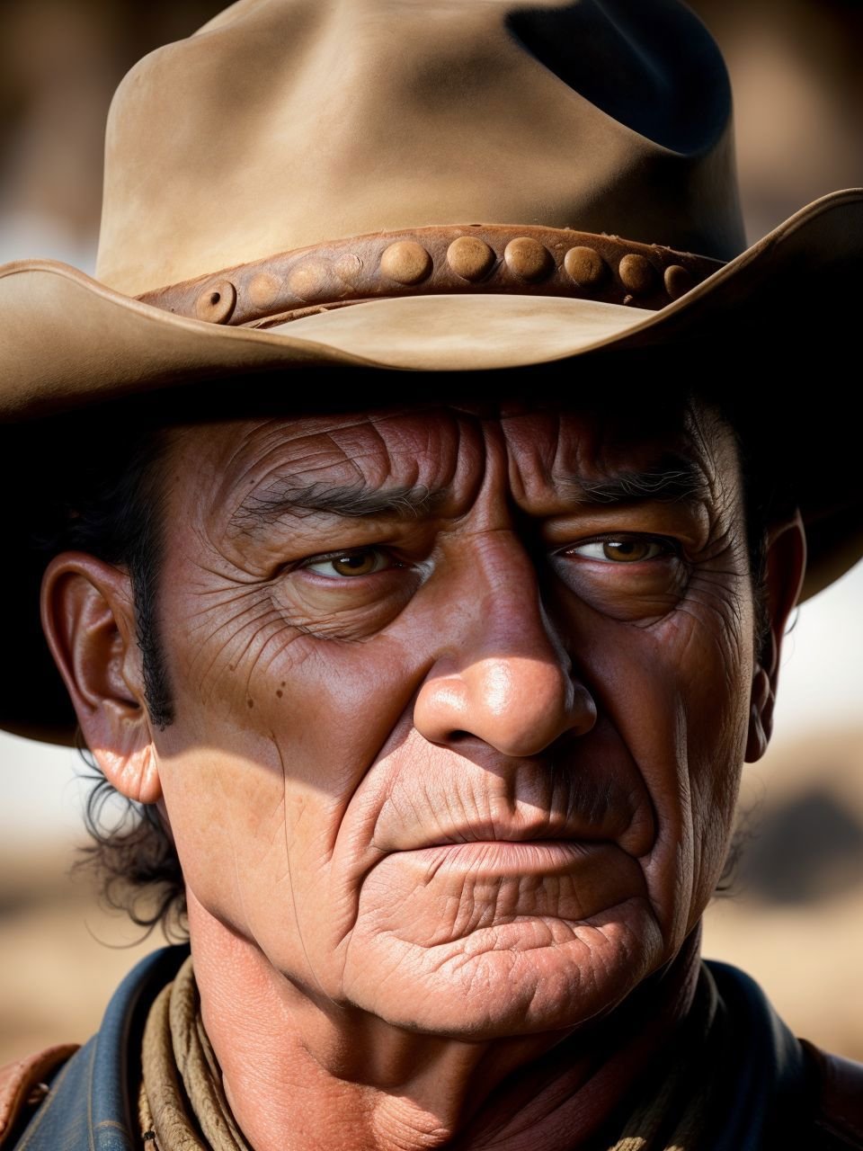 UHD, 8k, Ultra Detailed, cinematic portrait,John Wayne, True Grit Movie, ultra realistic, dramatic lighting, extremely detailed face, 