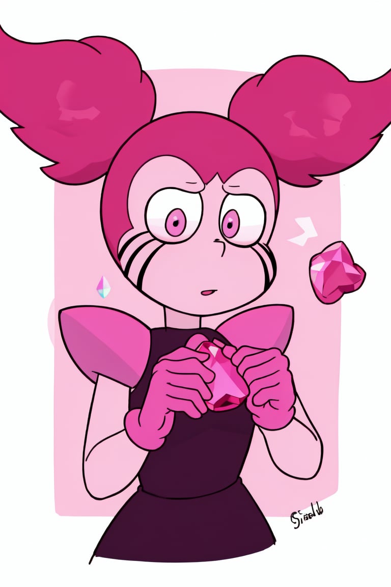 Spinel, pink hair,pink hair,Steven Universe, 1girl, solo, master piece, perfect body, pigtail hair, pink gloves, nose, 2 pigtails, perfect nose, spike pigtails,