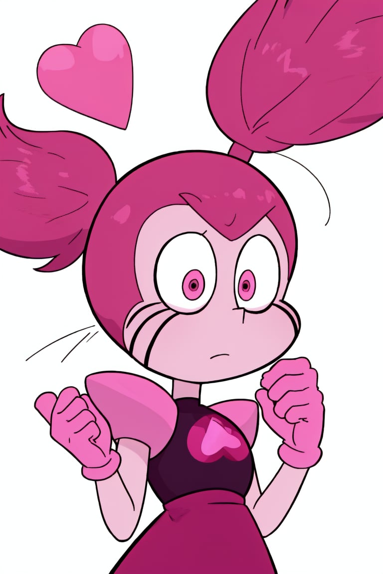 Spinel, pink hair,pink hair,Steven Universe, 1girl, solo, master piece, perfect body, pigtail hair, pink gloves, nose, 2 pigtails, perfect nose, spike pigtails, perfect face,