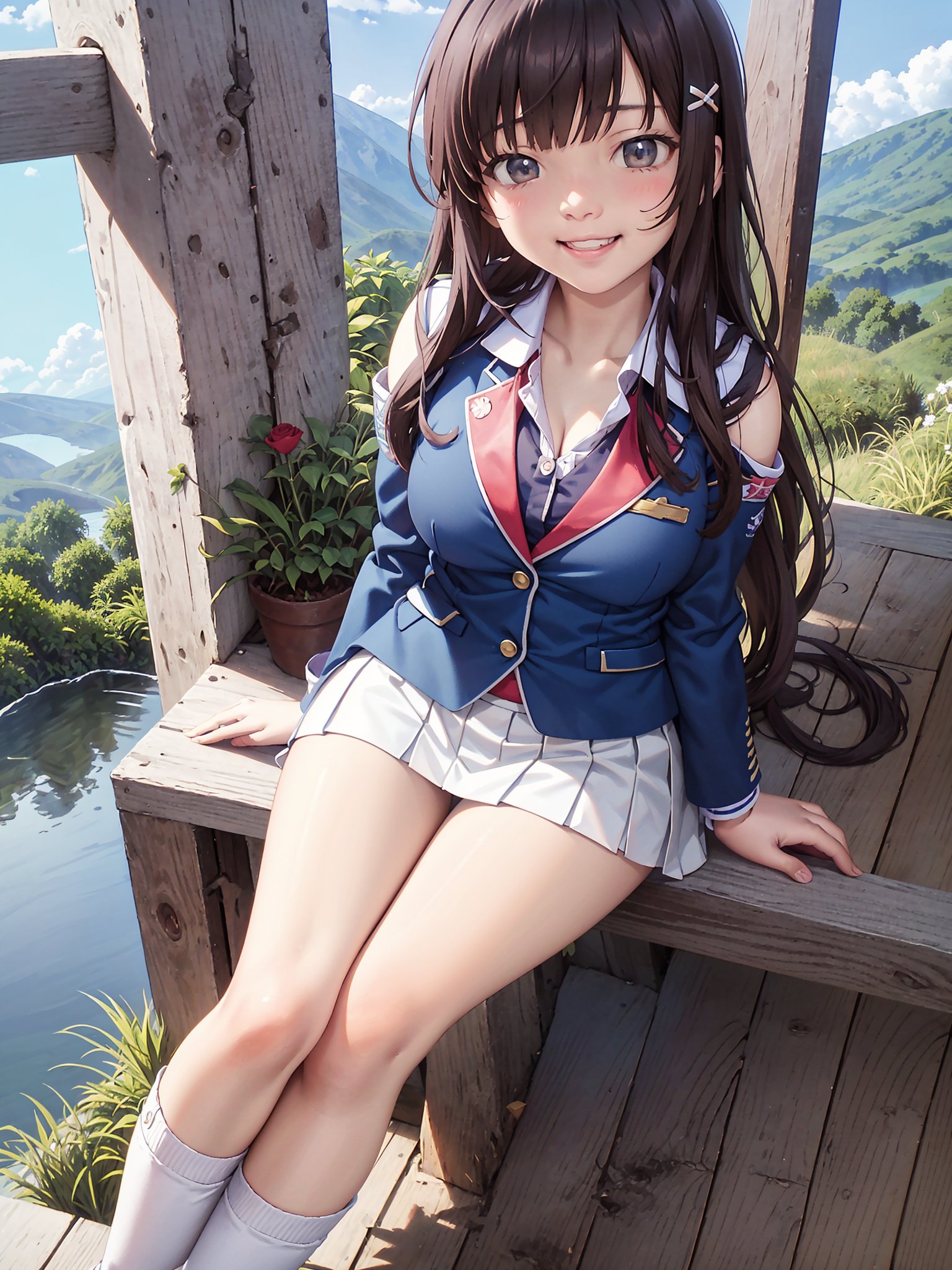 Portrait of beautiful girl,
, (kawaii girl:1.0), (1girl and 1boy:1.3),   (medium breasts:1.0), (smile:0.8), (ultra-detailed, highres:1.0),.masterpiece,best quality,incredibly  detail eyes,shore, 

high detail eyes,
, age 17,medium breasts, seductive face ,High detailed ,Wenny,

, rose fields views, on water, best smile, cute face, perfect light, , (sky-blue shirt :1.5), (sky-blue blazers :1.5), (white mini skirt :1.5), school uniform, no sleeves ,masterpiece,incredibly absurdres, (dark brown hair :1.3), (black eye :1.3), wavy_hair,(very long hair :1.3), bare_shoulders , rose park, medieval town, horizon mountains, sunrise, isekai, fantasy people's + (depth of field:1.3), ( (sky-blue sirt :1.5), (sky-blue blazers :1.5), (white mini skirt :1.5), (school uniform) + bare arms, bare shoulders, cleavage,("school uniform outfit"), nude_thighhighs , flower hairpin , embrassed face, underwear showing , red lipstick , flower hairpin, short skirt, nipples visibles, half naked, stripping, nudes, underwear showing
 ,portrait,perfect light, full_body , showing her whole body,Full body, moaning, blushing ,(see-through:1.2),long boots,

POV,, smile, spoken heart, looking up, half-closed eyes, full-face blush, cute face,There