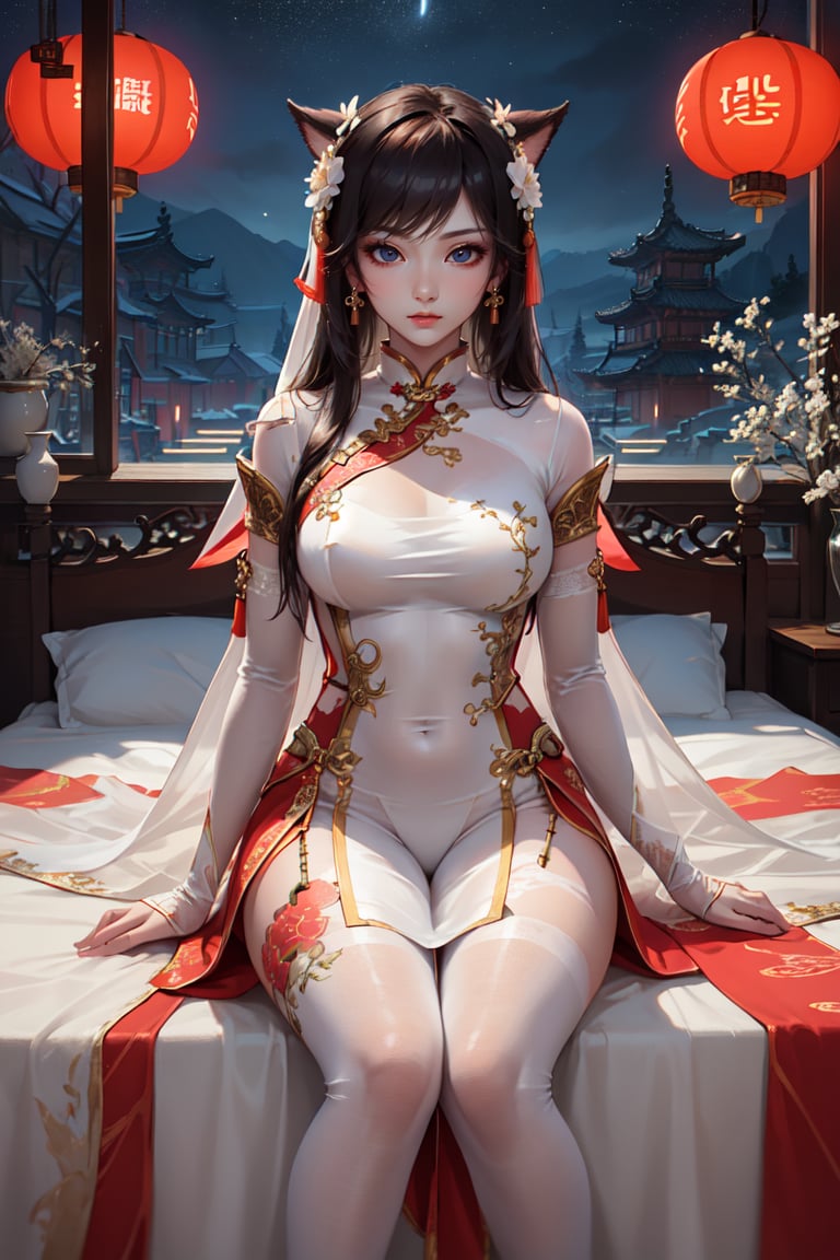 (masterpiece), (anime), (lowkey), (muted color).
woman, (white silk costume:1.4), pretty, chinese fantasy art, in the night, cozy room, brown hue