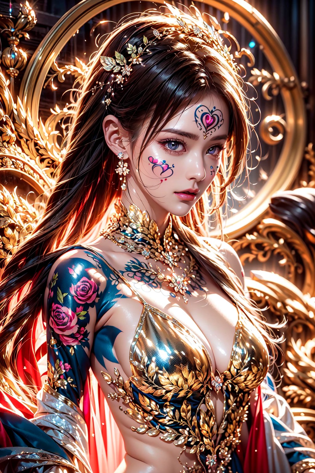 goddess,heart face_pattern,(heart tattoos),((naked)) High Detail,masterpiece,best quality,more detail,Hyper Quality,detailed,more detail,