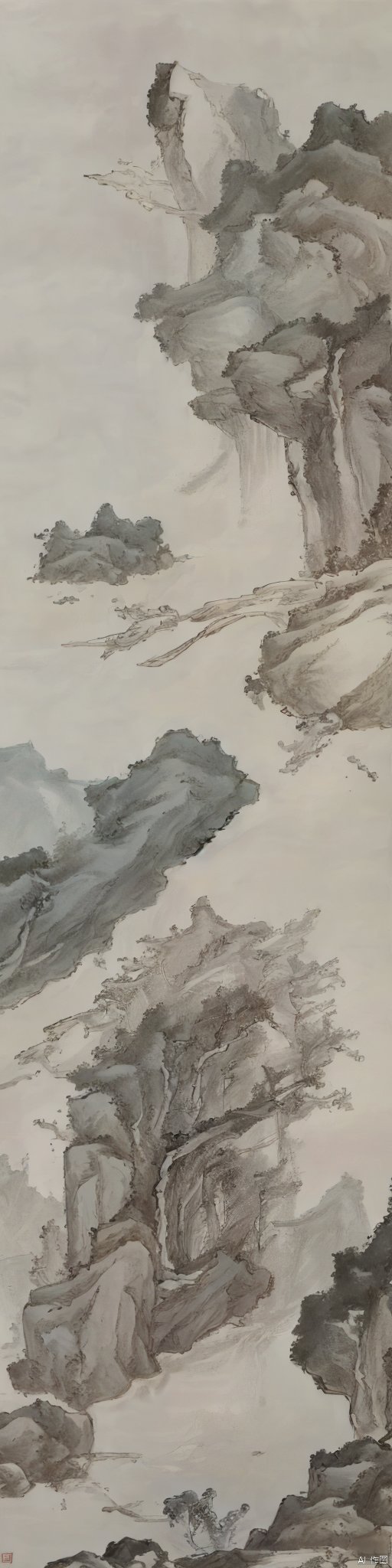  Traditional Chinese landscape painting, Chinese freehand brushwork, Qing Dynasty landscape painter Gong Xian style, mountains, trees, waterfalls,waterflow,inkaccumulationmethod,heavy,vast国画, chinesepaiting,Chinesepaiting,国风, chinese paiting