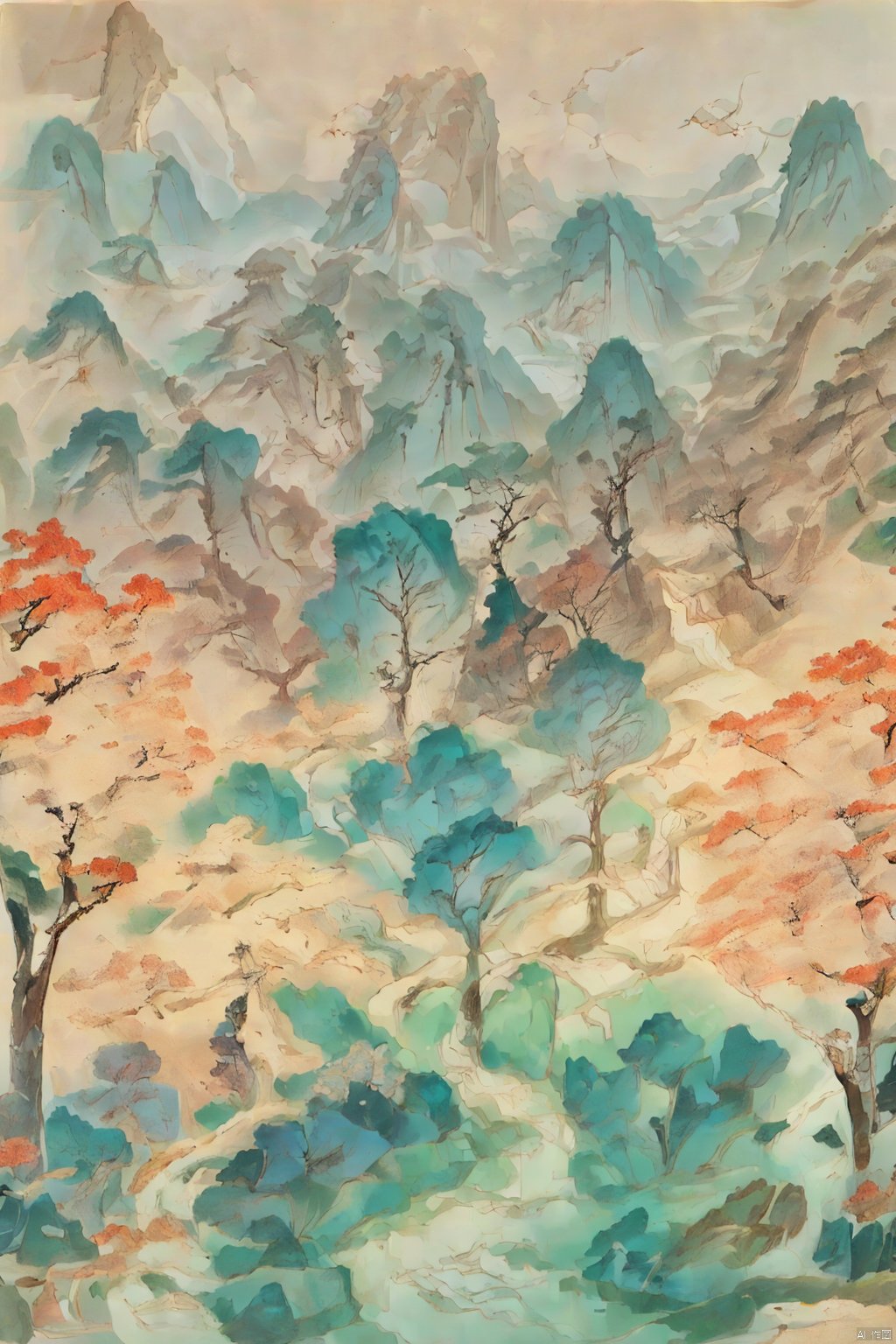  Traditional Chinese landscape painting, Chinese freehand brushwork, Qing Dynasty landscape painter Gong Xian style, mountains, trees, waterfalls,waterflow,inkaccumulationmethod,heavy,vast国画, chinesepaiting,Chinesepaiting,国风