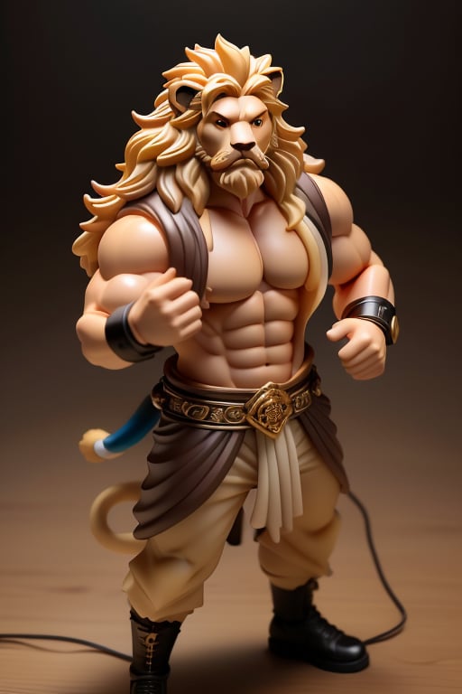 <lora:figurine style:1>,figurine style,male focus,1boy,solo,muscular,lion,blonde hair,pectorals,lion ears,lion boy,muscular male,looking at viewer,furry male,furry,round image,colored sclera,long hair,beard,animal ears,pectoral cleavage,bara,facial hair,glowing eyes,full body,