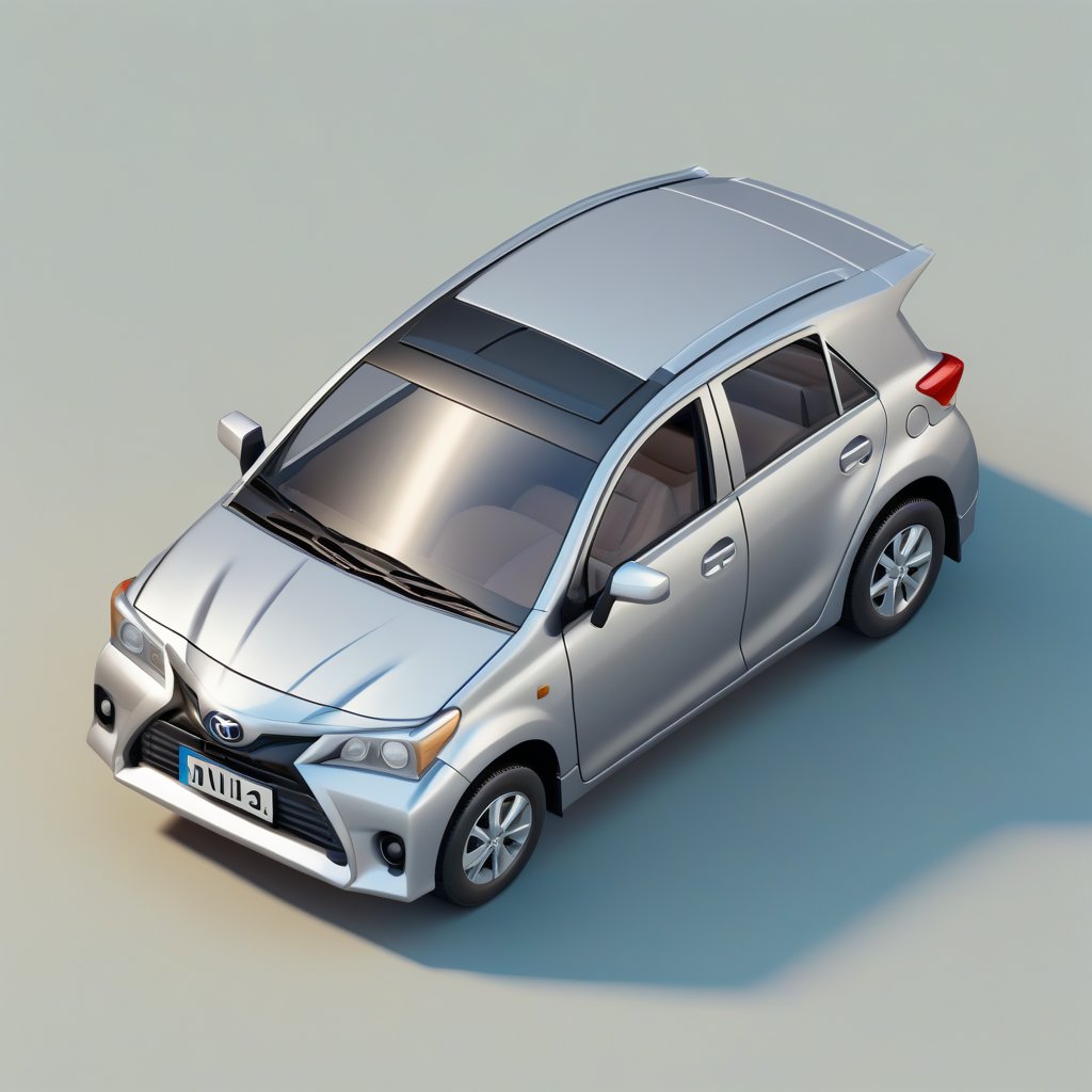 cute 3D isometric model of a silver toyota car in france | blender render engine niji 5 style expressive,3d isometric,3d style