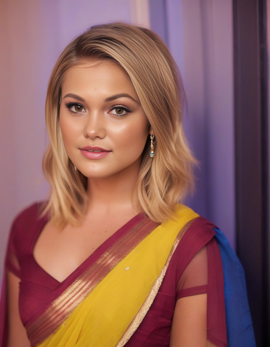 OliviaHolt,<lora:OliviaHoltSDXL:1>,woman wearing saree, background blur, portrait