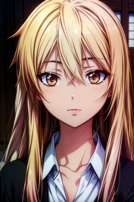 (masterpiece, best quality), <lora:mashiro shiina-lora-Faxtron:0.8> mashiro shiina, caramel-colored eyes, blonde hair, long hair, hair between eyes, long eyelashes, school uniform, <lora:add_detail:0.8>,       