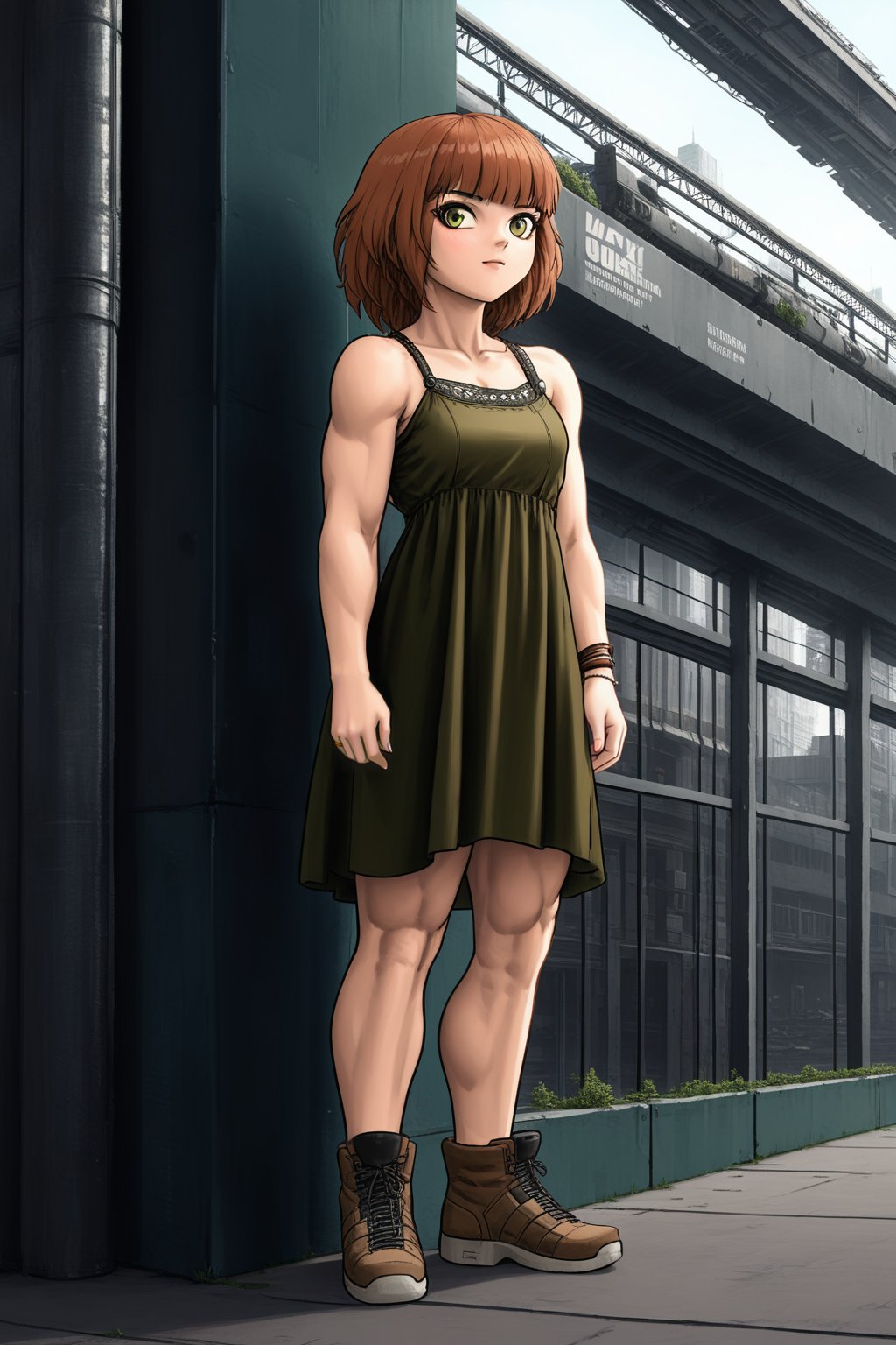a muscular girl wearing a boho dress,  full body portrait,  urban dystopia,  fantasy,  highly detailed,  8k,<lora:EMS-300914-EMS:1.000000>