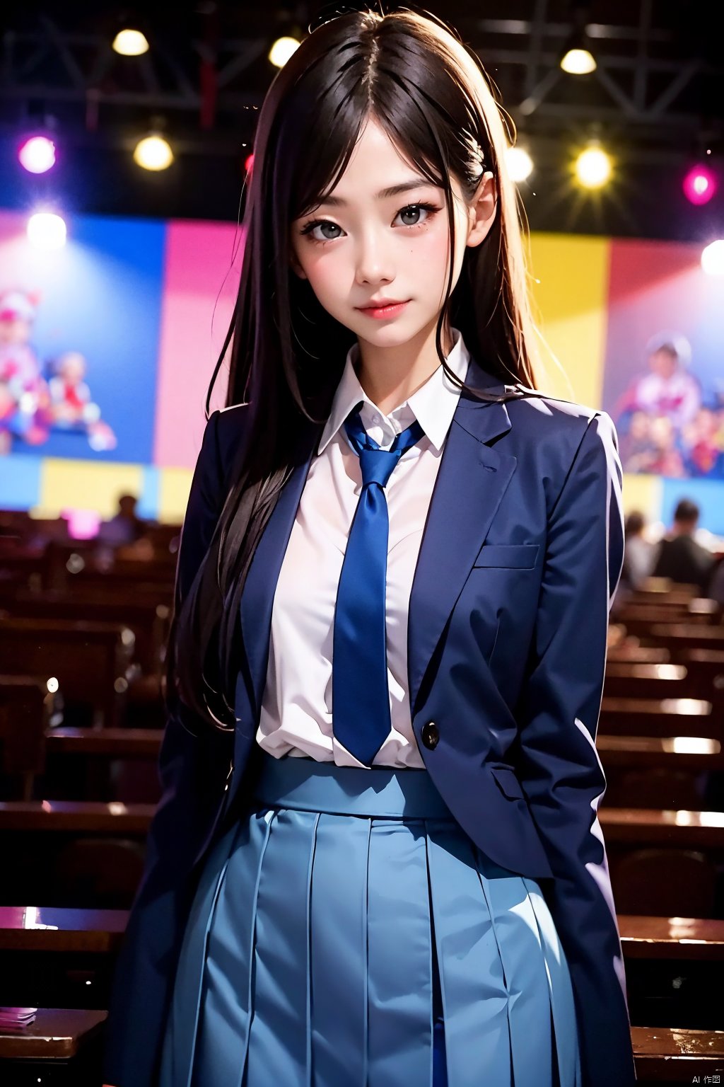  1 girl, solo, looking at the audience,, long hair,school_uniform,