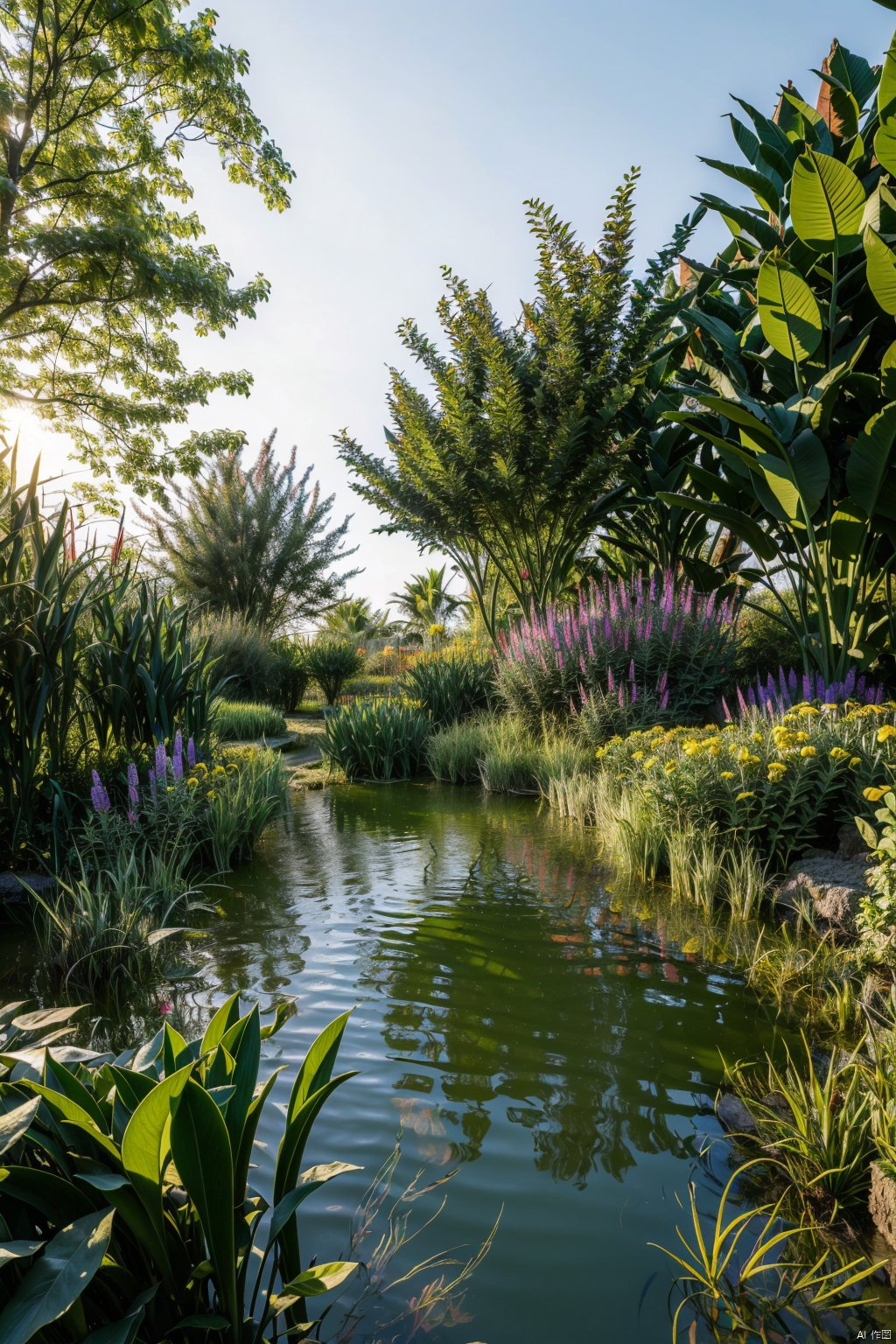 masterpiece,best quality,ss,A wetland park,with aquatic plants, thatched pavilion, boardwalk, trail, water surface,water surfaceshidi,HDR,UHD,8K,best quality,masterpiece,Highly detailed,Studio lighting,sharp focus,physically-based rendering,extreme detail description,