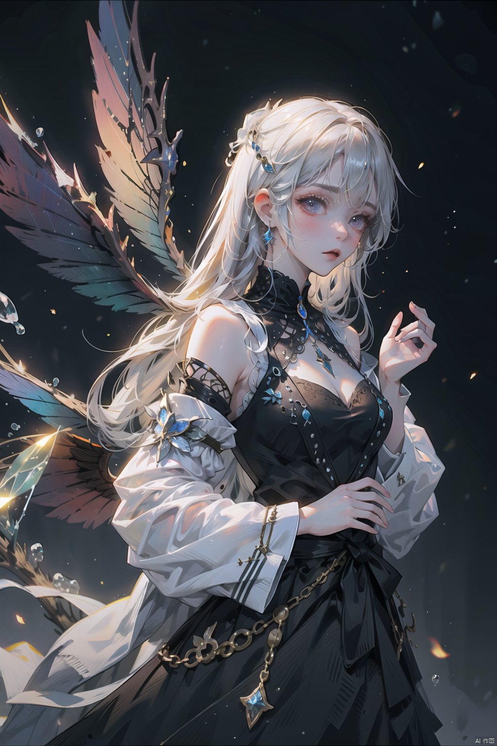 In the ethereal twilight of the image, the captivating allure commands attention. Transcending the conventional, icy tendrils and ((Frosty Wings)) replace their fiery counterparts, casting an enchanting and chilling ambiance