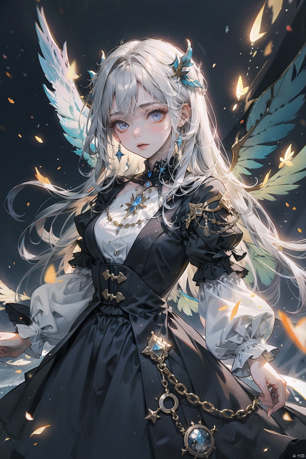 In the ethereal twilight of the image, the captivating allure commands attention. Transcending the conventional, icy tendrils and ((Frosty Wings)) replace their fiery counterparts, casting an enchanting and chilling ambiance