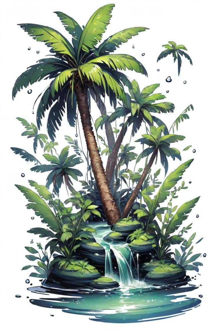 no humans,  palm tree,  plant,  white background,  water,  leaf,  simple background,  green theme,<lora:EMS-295326-EMS:1.000000>