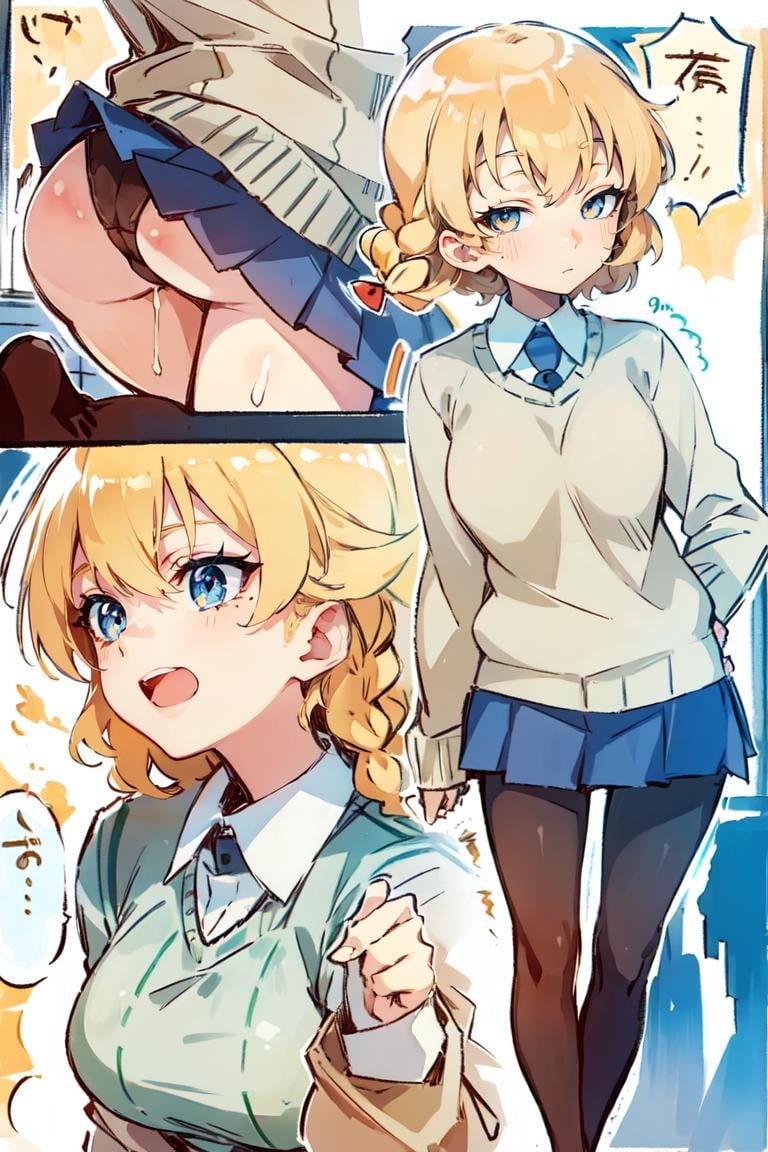 AGGA_ST021,  comic,  orange pekoe (girls und panzer),  multiple girls,  st. gloriana's school uniform,  darjeeling (girls und panzer),  pantyhose,  4koma,  shaded face,  vending machine,  braid,  blonde hair,  rosehip (girls und panzer),  blue eyes,  open mouth,  3girls,  sweater,  short hair,  closed eyes,  one eye closed,  necktie,  all fours,  smile,  prostration,  trembling,  pleated skirt,  ;d,  sweat,<lora:EMS-298799-EMS:1.000000>