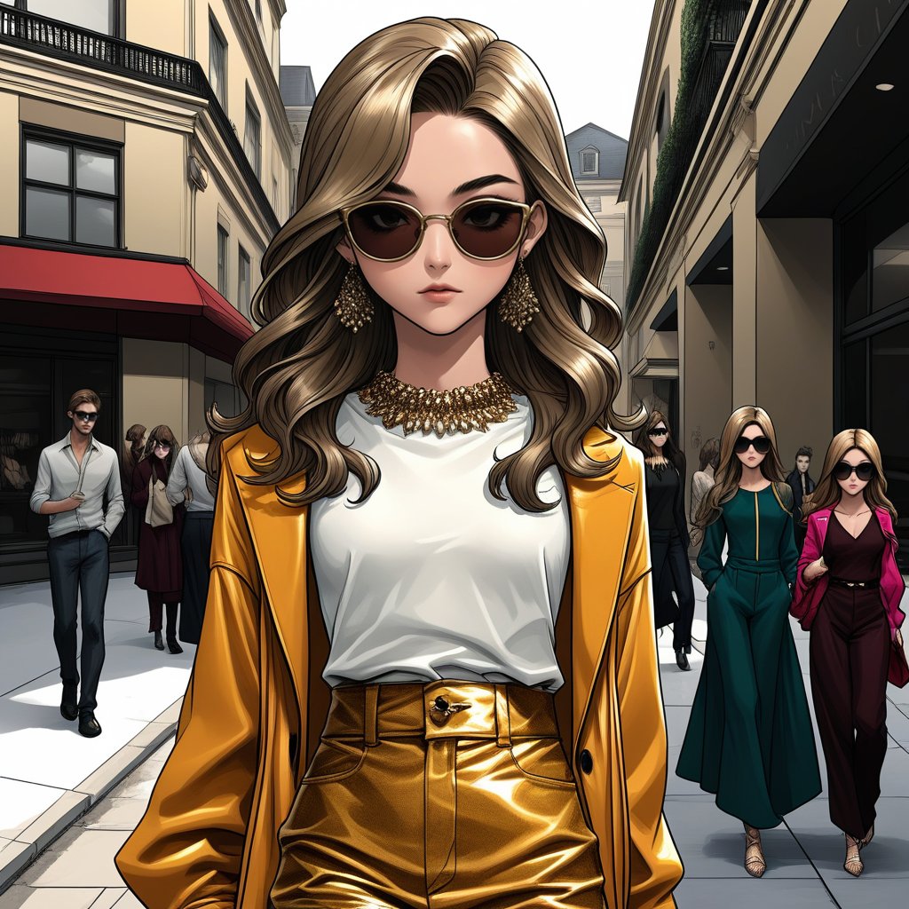 Young teen, pretty body, slim, fashionista, casual costume, luxury costume, jewelry, sunglass. BWcomic,more detail XL