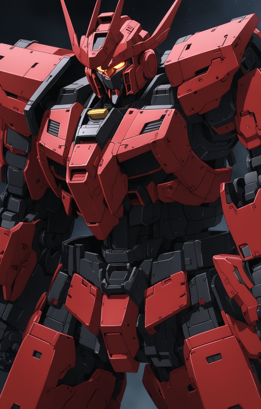 (red and black mecha), gundam, masterpiece,best quality,ultra-detailed, anime screencap,extremely detailed,intricate details,highres,cowboy shot, samurai armor