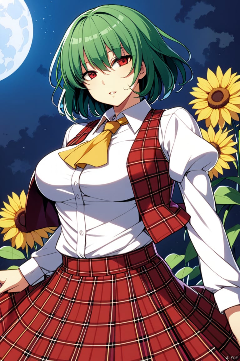  solo,masterpiece,best quality,
kazami_yuuka_touhou,yuuka_touhou, 1girl, plaid_vest, plaid_skirt, ascot, skirt_set,sunflower