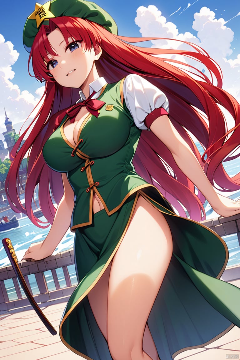  solo,masterpiece,best quality,
hong_meiling_touhou,meiling_touhou, hong_meiling_touhou, 1girl, chinese_clothes, green_headwear,puffy_short_sleeves