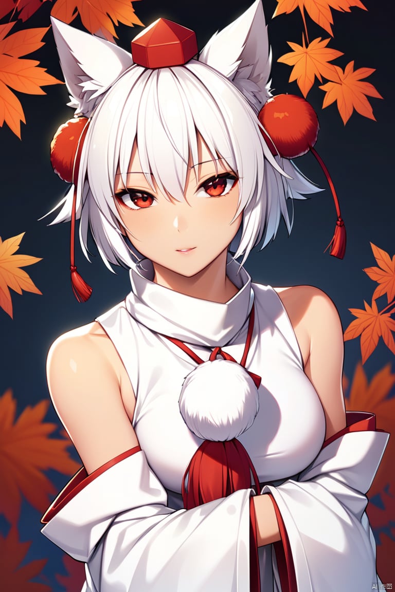  solo,masterpiece,best quality,
inubashiri_momiji_touhou,momiji_touhou, inubashiri_momiji_touhou, 1girl, detached_sleeves, bare_shoulders, pom_pom_,clothes