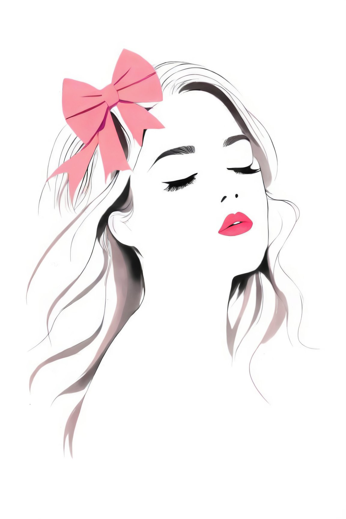 Fashion Illustration, 1girl,solo,long hair,simple background,white background,bow,closed eyes,lips,makeup,lipstick,<lora:EMS-302876-EMS:0.800000>