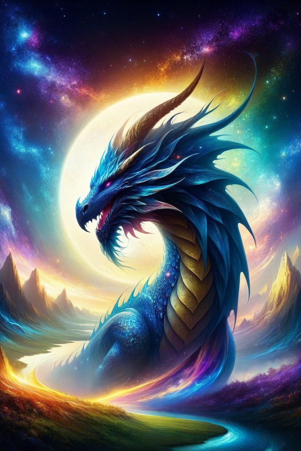 draco_fantasy, (mystic dragon:1.4), (sky), cosmic background, fantasy, stands in a mystical landscape under a celestial sky,<lora:EMS-303441-EMS:0.800000>