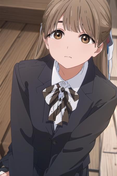 yasukonawashiro, <lora:yasuko nawashiro s1-lora-nochekaiser:1>,yasuko nawashiro, long hair, brown hair, bow, ribbon, (brown eyes:1.5), hair bow, mole, mole under eye, half updo,BREAK skirt, long sleeves, school uniform, jacket, socks, black skirt, two side up, black jacket, kneehighs, blazer, black socks, bow, bowtie, stripped, stripped bowtie,BREAK indoors, classroom,BREAK looking at viewer, (cowboy shot:1.5),BREAK <lyco:GoodHands-beta2:1>, (masterpiece:1.2), best quality, high resolution, unity 8k wallpaper, (illustration:0.8), (beautiful detailed eyes:1.6), extremely detailed face, perfect lighting, extremely detailed CG, (perfect hands, perfect anatomy),