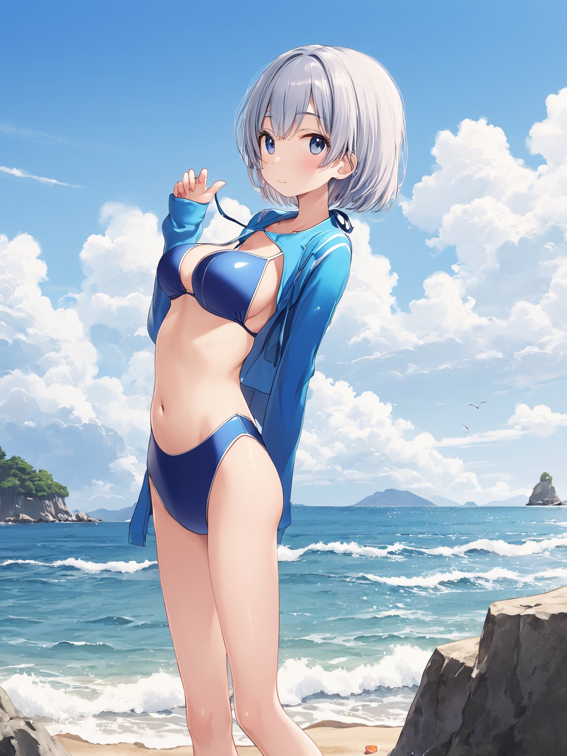 //Quality,
masterpiece, best quality, ultra detailed, 8K-UHD
,//Character,
1girl, solo
,//Fashion,
swim_suit
,//Background,
sky, outdoor, seaside
,//Others,
,SakuyaTsuitachiStyle