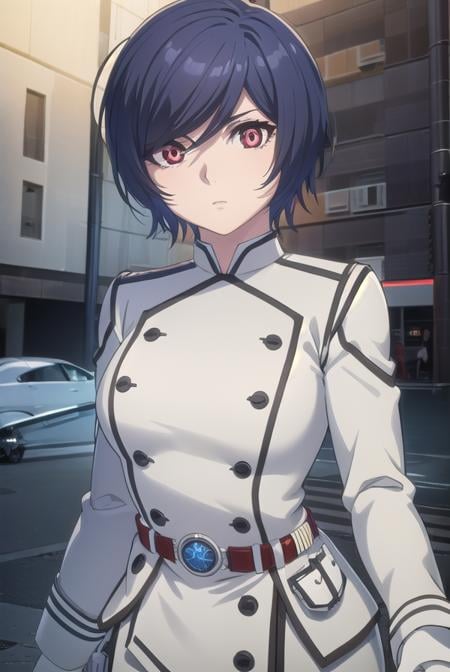 akudamaapprentice, <lora:akudama apprentice s1-lora-nochekaiser:1>,apprentice, short hair, black hair, (red eyes:1.3), hair between eyes,BREAK gloves, belt, white gloves, uniform, military, military uniform,BREAK outdoors, city,BREAK looking at viewer, (cowboy shot:1.5),BREAK <lyco:GoodHands-beta2:1>, (masterpiece:1.2), best quality, high resolution, unity 8k wallpaper, (illustration:0.8), (beautiful detailed eyes:1.6), extremely detailed face, perfect lighting, extremely detailed CG, (perfect hands, perfect anatomy),