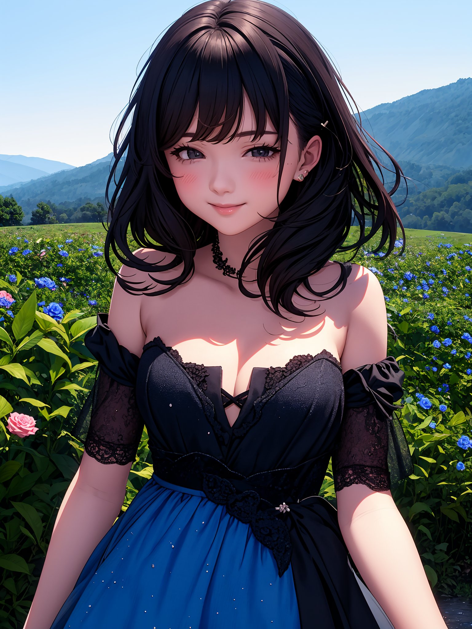 Portrait of beautiful girl,
, (kawaii girl:1.0), (1girl:1.3),   (medium breasts:1.0), (smile:0.8), (ultra-detailed, highres:1.0),.masterpiece,best quality,incredibly  detail eyes,shore, 

high detail eyes,
, age 17,medium breasts, seductive face ,High detailed ,ranty,

, rose fields views, on water, best smile, cute face, perfect light, , (black and blue dress :1.5),  no sleeves ,masterpiece,incredibly absurdres, (dark brown hair :1.3), (black eye :1.3), wavy_hair,(very long hair :1.3), bare_shoulders , rose park, medieval town, horizon mountains, sunrise, isekai, rose flower park + (depth of field:1.3), ( black and blue dress) + bare arms, bare shoulders, cleavage,("one-piece dress"), nude_thighhighs , flower hairpin , embrassed face, underwear showing , flower hairpin, short skirt, nipples visibles, half naked, stripping, nudes, underwear showing
 ,portrait,perfect light, cowboy_shot, moaning, blushing ,(see-through:1.2),long boots,

smile, half-closed eyes, full-face blush, cute face,Ranty,Elisabeth ,keqing \(opulent splendor\),Wenny,Tiur,Geby,illustration,POV,Else ,fcloseup,high detail eyes