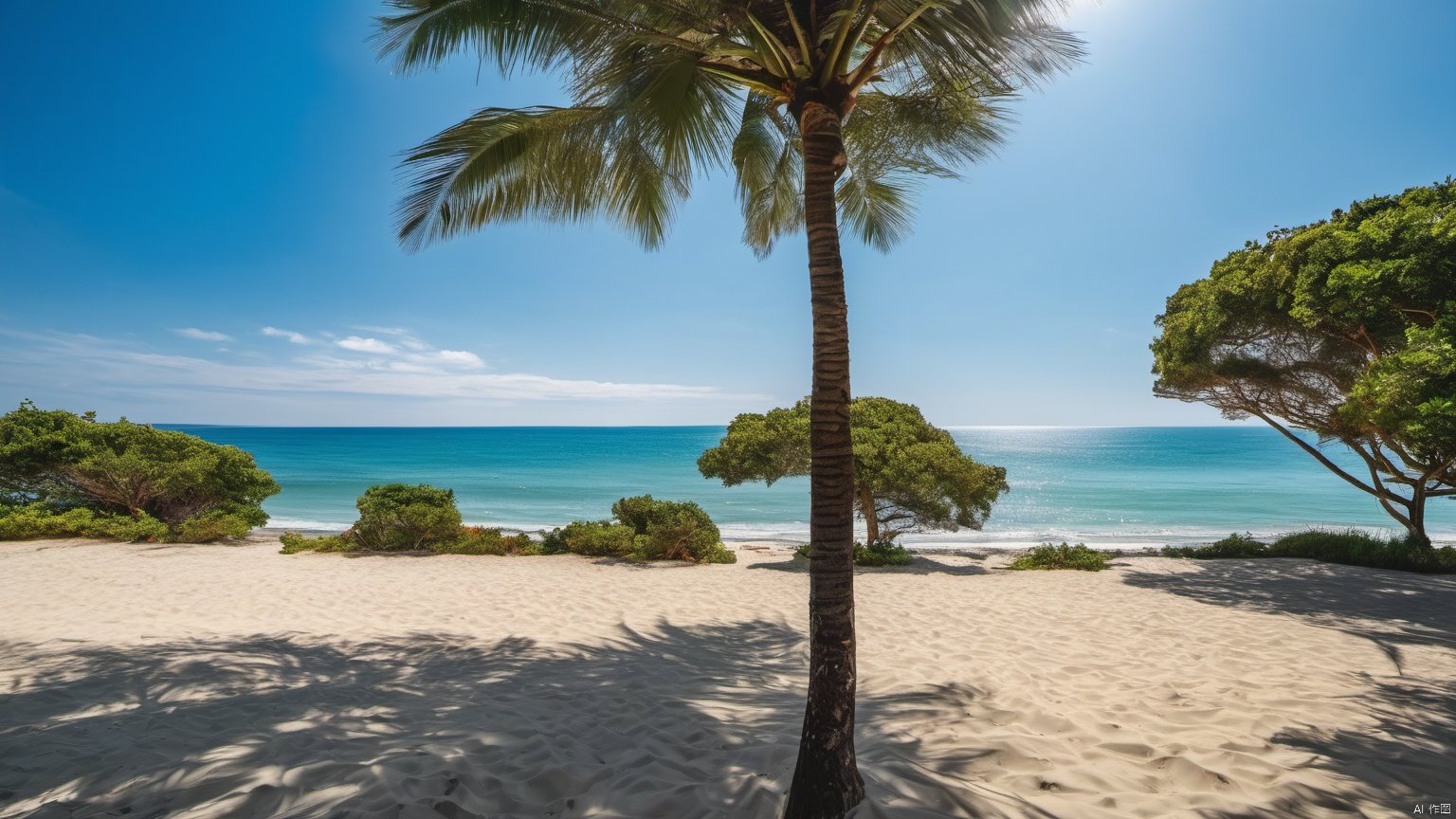  Overlooking,The distant sea,(Ocean 9.9),,(sea 9.9),(beach 1.9),(Representative), (boutique), Ultra HD, water, reflection, masterpiece, true light and shadow, wide Angle, outdoors, sky, day, cloud, water, tree, blue sky, no humans, nature, scenery, SDXL, beach,(Water 99.9),