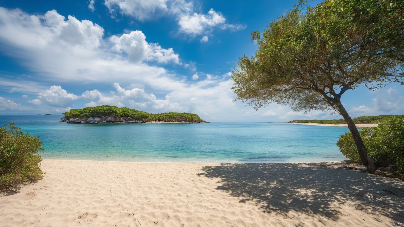  Overlooking,The distant sea,(Ocean 9.9),,(sea 9.9),(beach 1.9),(Representative), (boutique), Ultra HD, water, reflection, masterpiece, true light and shadow, wide Angle, outdoors, sky, day, cloud, water, tree, blue sky, no humans, nature, scenery, SDXL, beach,(Water 99.9),