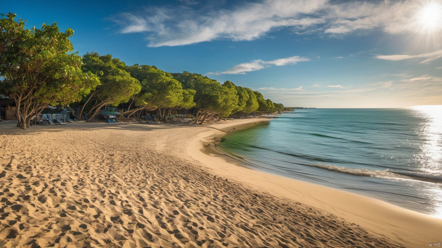  Overlooking,The distant sea,(Ocean 9.9),,(sea 9.9),(beach 1.9),(Representative), (boutique), Ultra HD, water, reflection, masterpiece, true light and shadow, wide Angle, outdoors, sky, day, cloud, water, tree, blue sky, no humans, nature, scenery, SDXL, beach,(Water 99.9),