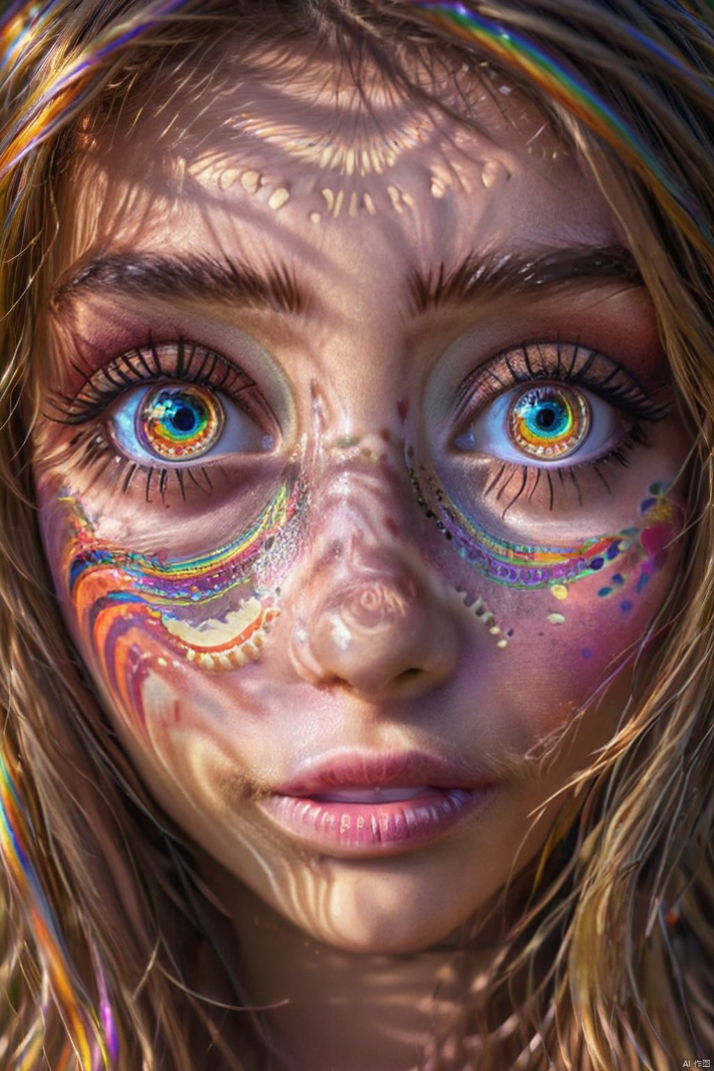 cute girl with  SPIRAL RAINBOWIRIDAL EYES